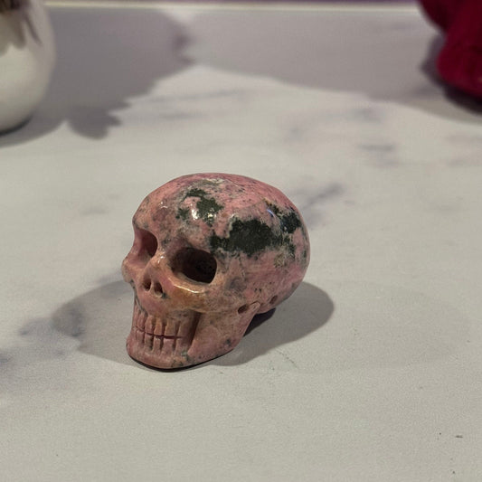 Peruvian Rhodonite Skull Carving