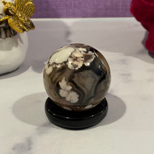 Black Flower Agate Sphere (54MM)