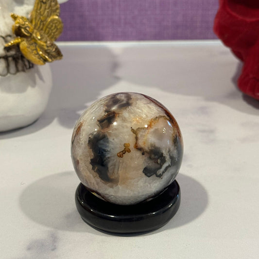 Black Flower Agate Sphere (55MM)