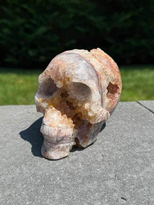Druzy Fire Quartz Skull Carving (4.35")