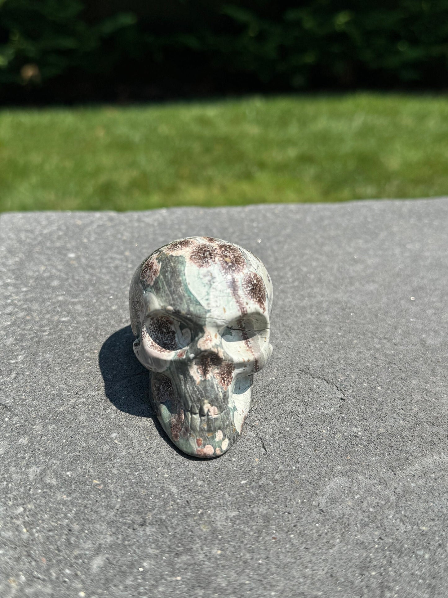 Green Sakura Jasper Skull Carving (2.68")