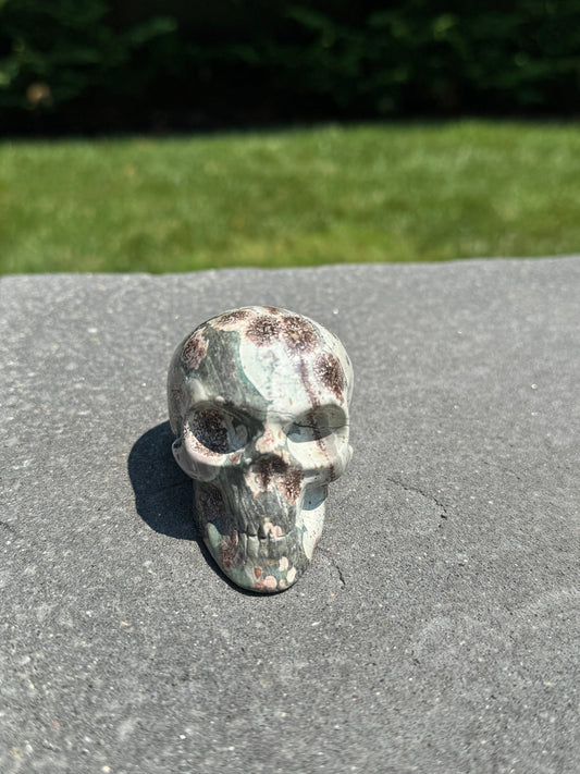 Green Sakura Jasper Skull Carving (2.68")