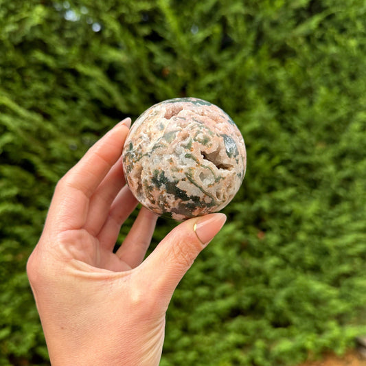 Druzy Pink & Red Moss Agate Sphere (68MM)