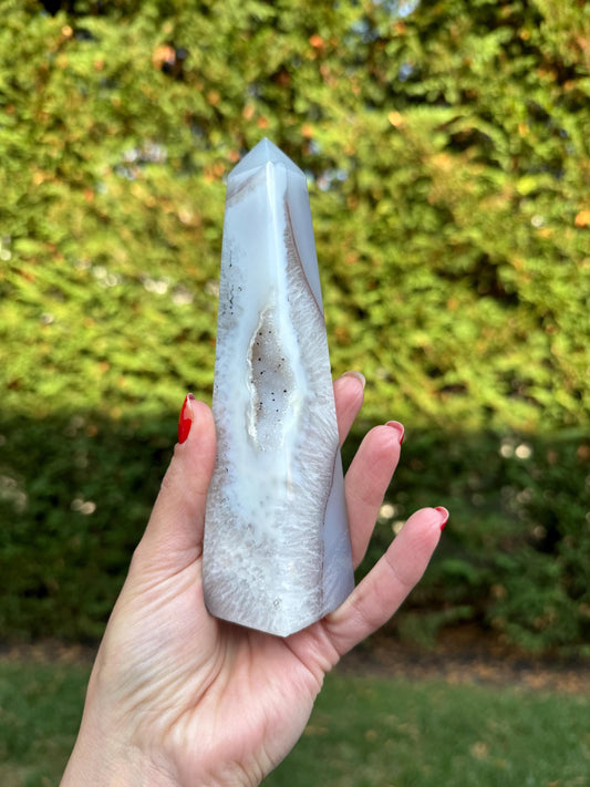 Banded Druzy Agate & Quartz Obelisk