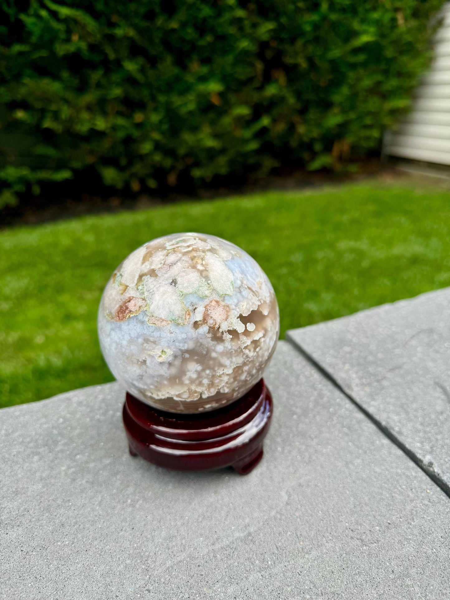 Pink & Purple Amethyst Sphere w/ Carnelian & Green Flower Agate (87MM)
