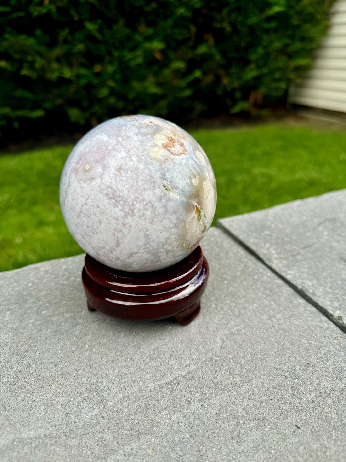Pink & Purple Amethyst Sphere w/ Carnelian & Green Flower Agate (87MM)