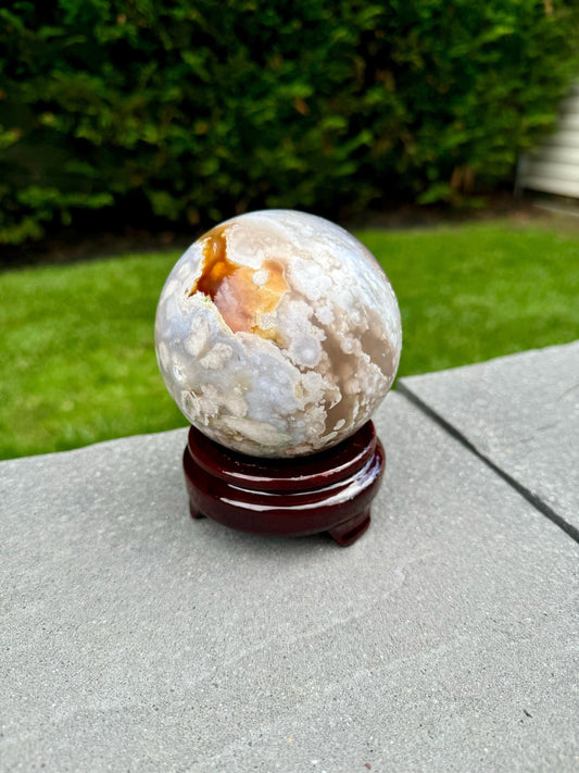 Pink & Purple Amethyst Sphere w/ Carnelian & Green Flower Agate (87MM)