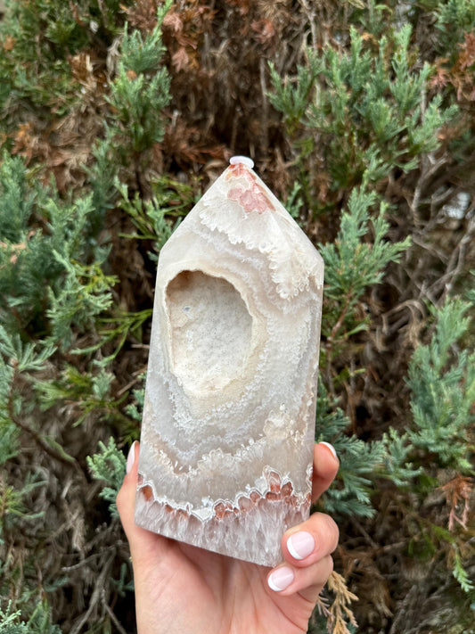 Large Druzy Pink & White Agate Tower (7")
