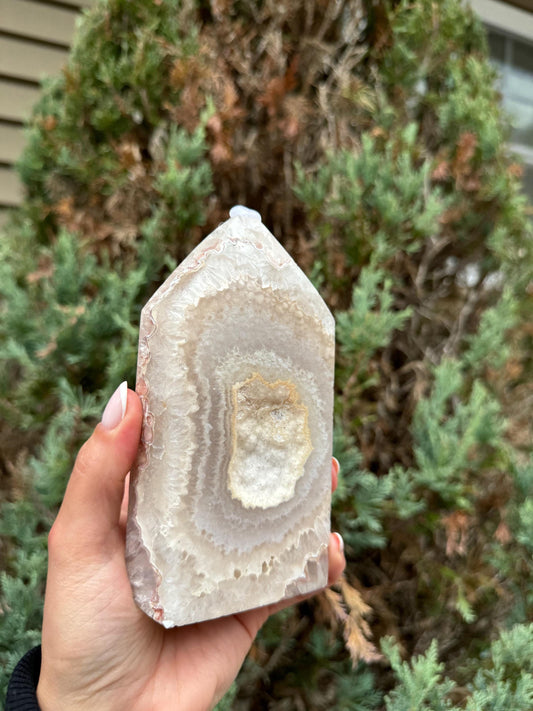 Druzy Pink & White Agate Tower (5.5")