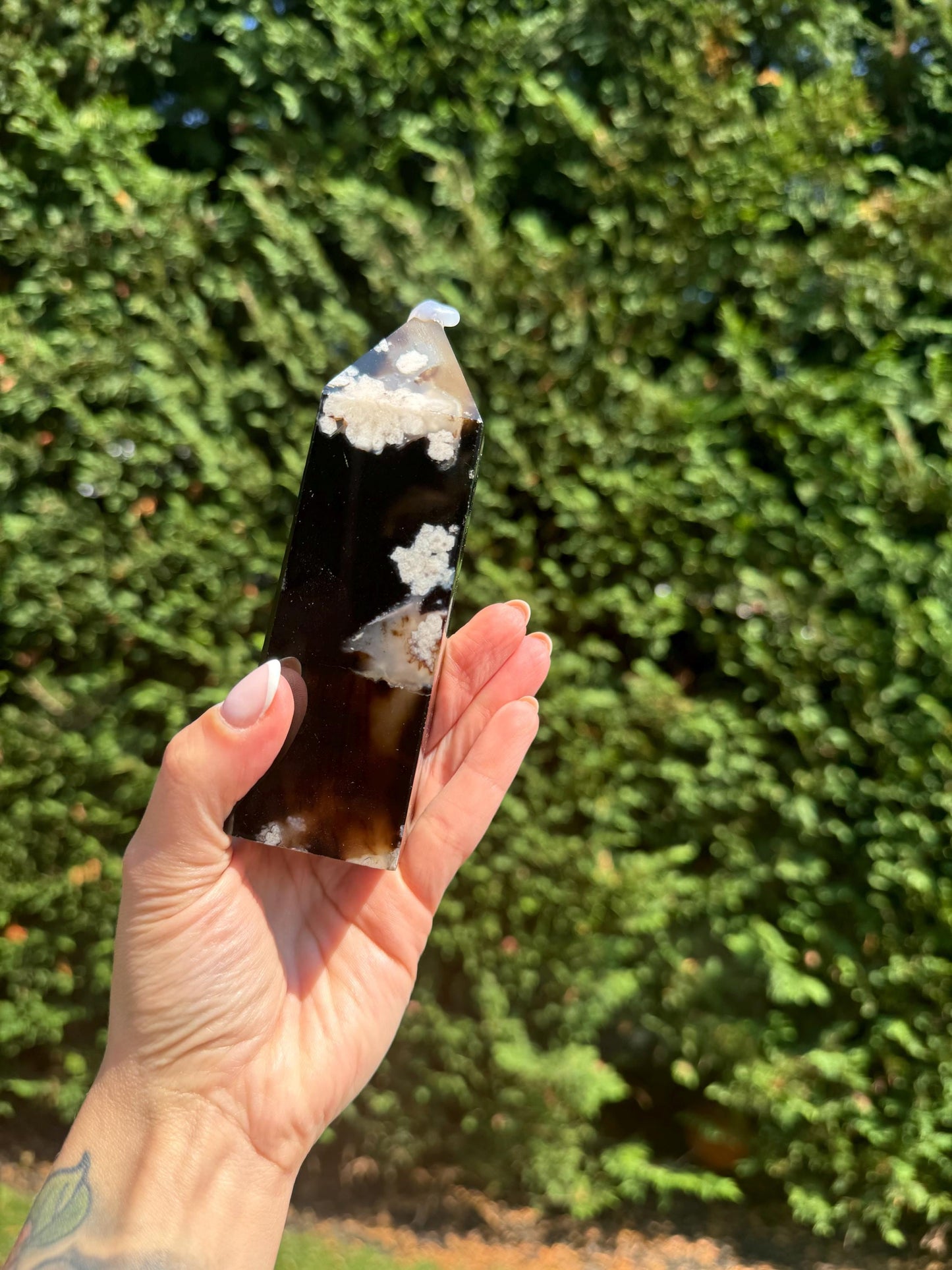 Black Flower Agate & Quartz Tower (5.5")