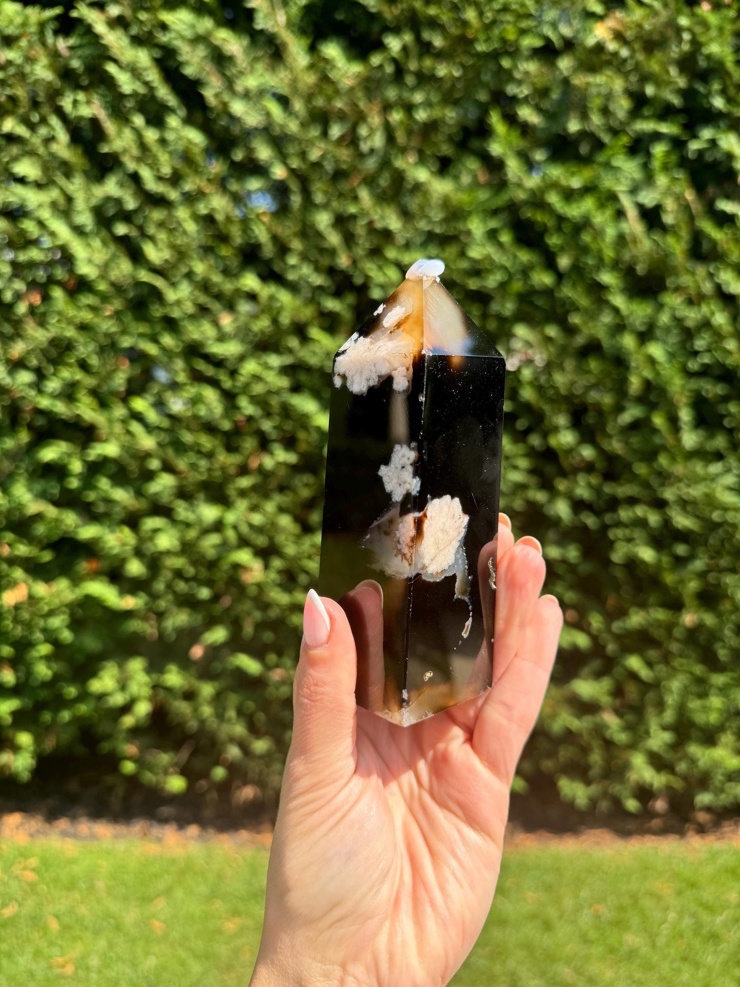 Black Flower Agate & Quartz Tower (5.5")