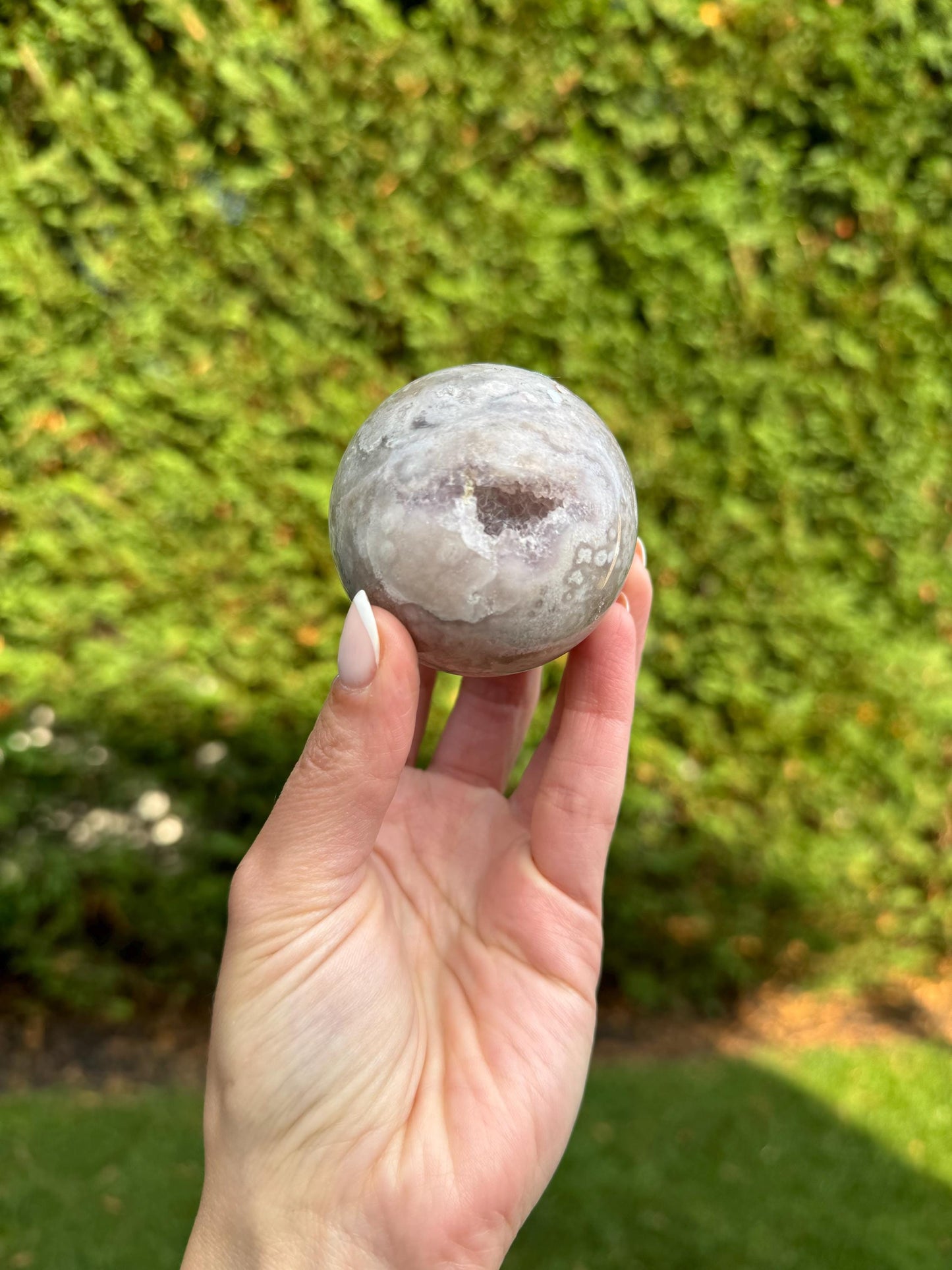 Druzy Pink Amethyst Sphere w/ Cherry Blossom Agate (55MM)