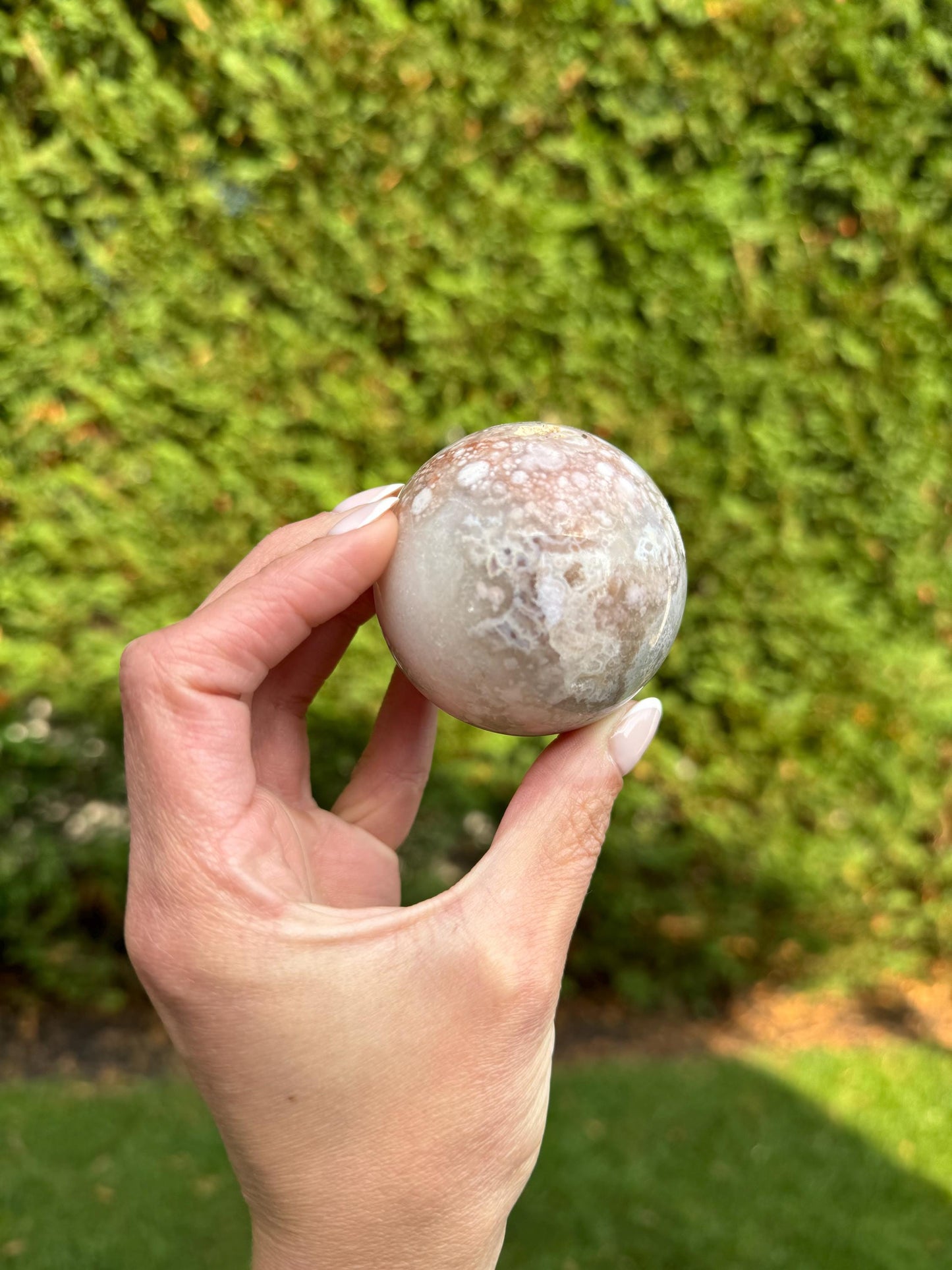 Druzy Pink Amethyst Sphere w/ Cherry Blossom Agate (55MM)