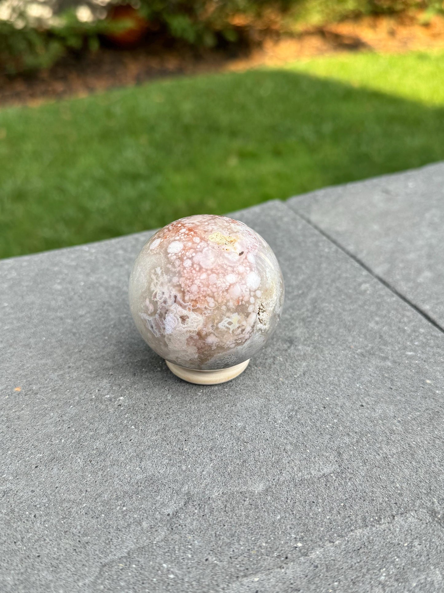 Druzy Pink Amethyst Sphere w/ Cherry Blossom Agate (55MM)
