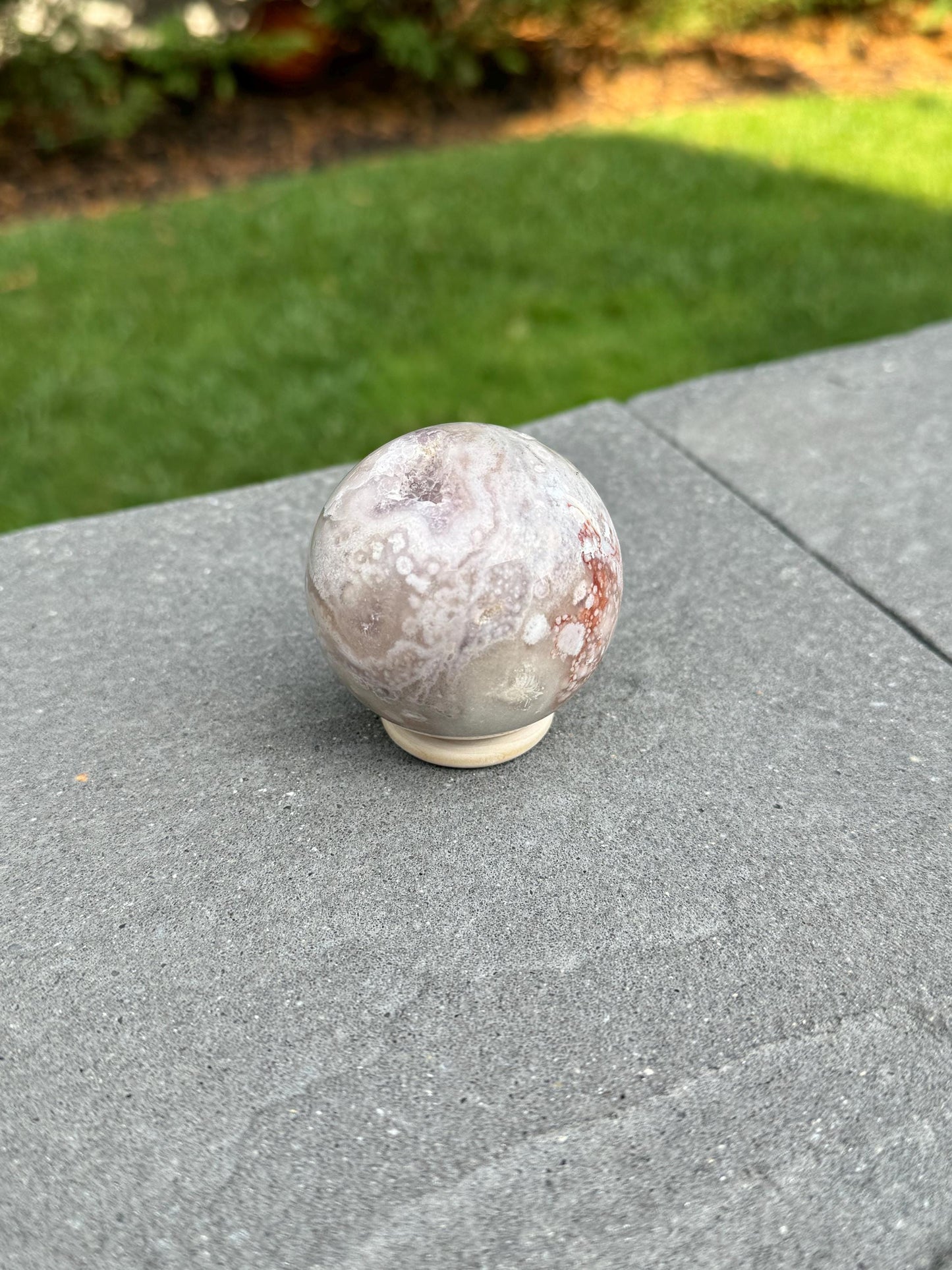 Druzy Pink Amethyst Sphere w/ Cherry Blossom Agate (55MM)