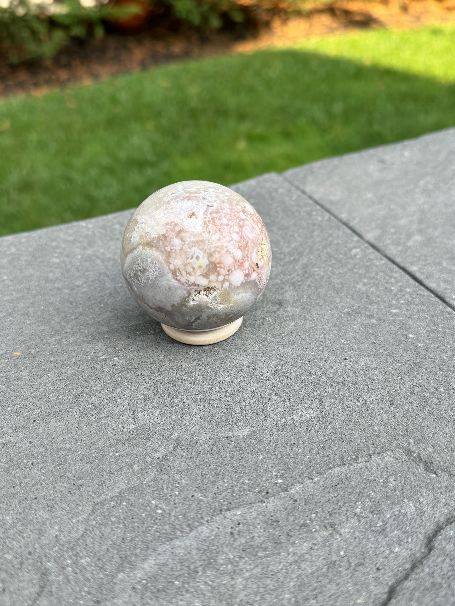Druzy Pink Amethyst Sphere w/ Cherry Blossom Agate (55MM)
