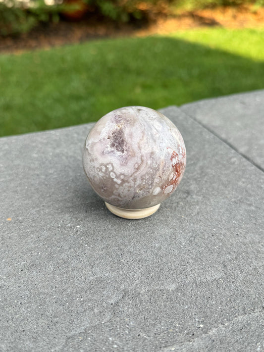Druzy Pink Amethyst Sphere w/ Cherry Blossom Agate (55MM)