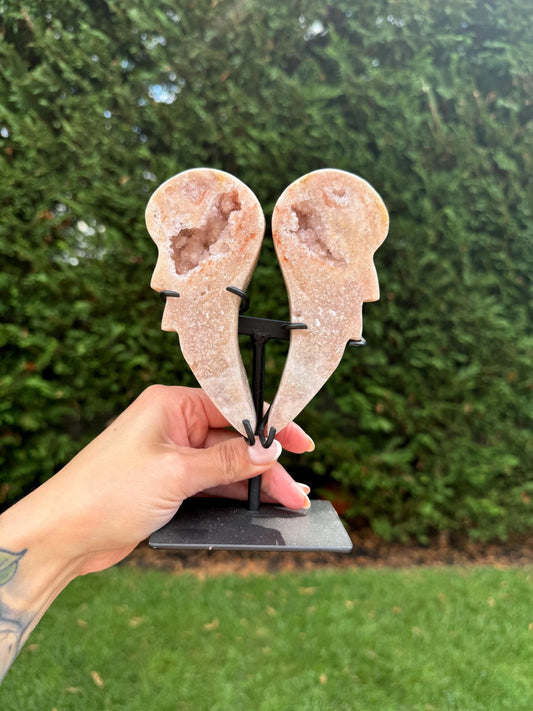 Druzy Pink Amethyst Wings on Stand