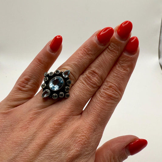 Blue Topaz Ring 925 Sterling Silver, Size 6, December Birthstone Ring, Natural Gemstone Jewelry, Dainty Silver Ring, Gift for Her, Blue Ring