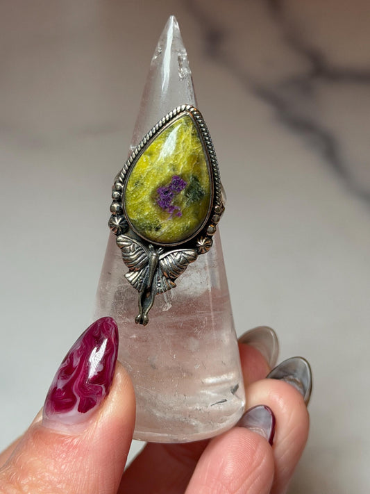 Atlantisite Luna Moth Ring: 925 Sterling Silver • Size 7