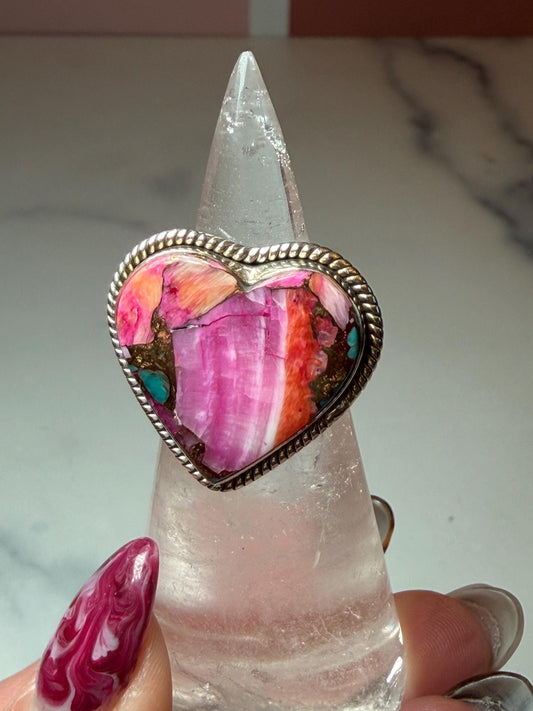 Pink Dahlia Heart Ring: 925 Sterling Silver • Size 7